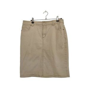 SPORTSCRAFT Size 10 Womens Beige Skirt Stretch Midi Denim Back Split Skirt